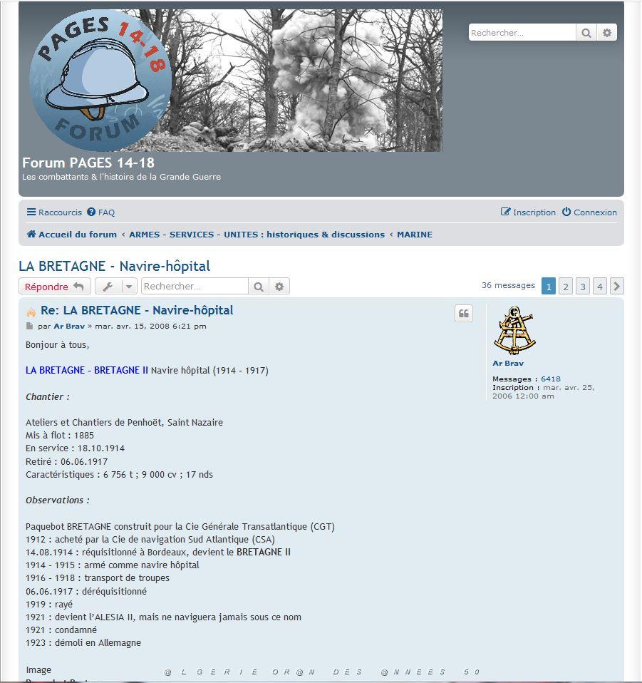 GUERRE 14.18 GANSER Louis 11 Navire-Hopital LA BRETAGNE.JPG